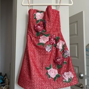 Floral Embellished Red Dress